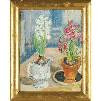 SLM 23093 - Oljemålning, hyacinter, av journalisten och konstnären Annastina Alkman (1879-1971)