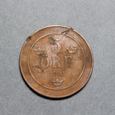 SLM 8383 - Mynt, 5 öre bronsmynt 1901, Oscar II