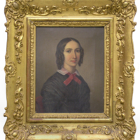 SLM 24557 - Oljemålning, porträtt av kvinna, 1800-talets mitt