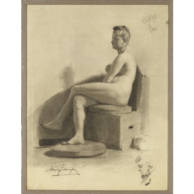 SLM 52231 - Inramad kolteckning av Albin Jerneman (1868-1953), naken sittande kvinna