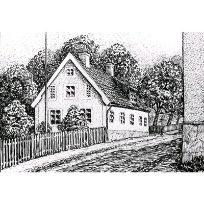SLM KW5 - Östra Trädgårdsgatan i Nyköping, teckning av Knut Wiholm