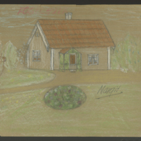 SLM 36947 - Teckning, Fågelhult i Östra Vingåker på 1920-talet