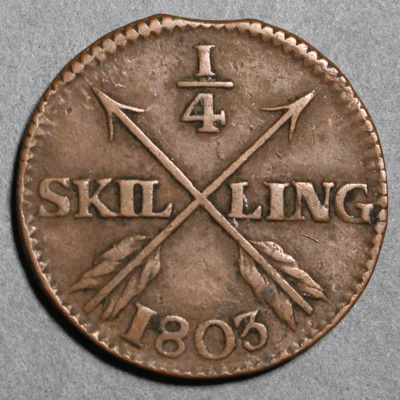 SLM 16450 - Mynt, 1/4 skilling kopparmynt 1803, Gustav IV Adolf