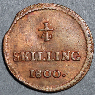 SLM 16454 - Mynt, Gustav IV Adolf, 1/4 skilling 1800, Riksgäldskontorets polletter