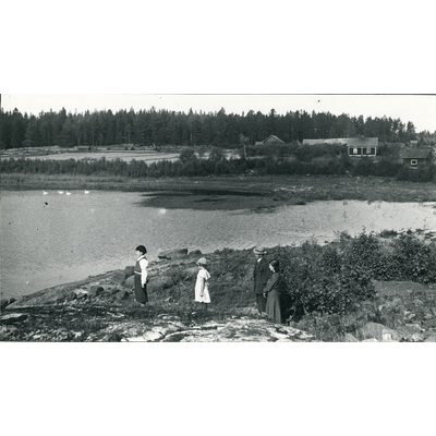 SLM SEM_Eg1890 - familjen Karl Walther med Lidökna i bakgrunden. Öknasjön efter sänkning 1927.