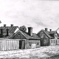 SLM KW190 - Östra Kvarngatan 7 i Nyköping, teckning av Knut Wiholm