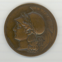 SLM 8144 - Medalj av koppar, porträtt av gudinnan Athena, signerad A. Lindberg