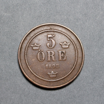 SLM 8315 2 - Mynt, 5 öre, bronsmynt, Oscar II, 1892
