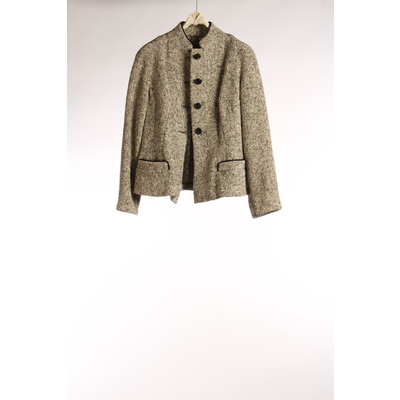 SLM 29960 1 - Dräkt bestående av jacka och kjol av gråmelerad ylletweed, 1950-tal