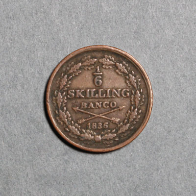SLM 16586 - Mynt, 1/6 skilling kopparmynt 1836, Karl XIV Johan