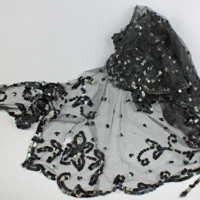 SLM 22697 - Del av klänningsdekoration, svart broderad tyll