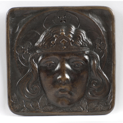 SLM 30202 1 - Liten plakett av brons, kvinnoansikte, ciselerat av Thage R. Ohlsson (1893-1971)