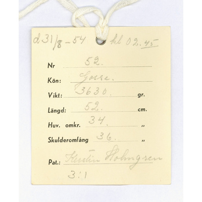 SLM 29503 - Patientkort för Klas Gustaf Erik Lindh, född 31/8 1954