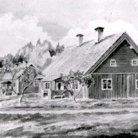 SLM M035197 - Målning av arbetarbostäder vid Näshulta kvarn
