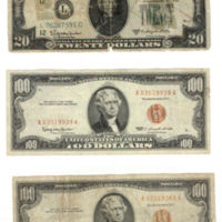 SLM 35914 1-3 - Två falska 100-dollarssedlar med fel president, och en falsk 20-dollarssedel