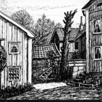 SLM M021935 - Behmbrogatan 12-14 i Nyköping, teckning av Knut Wiholm