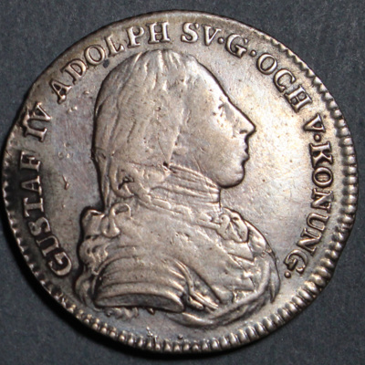 SLM 16423 - Mynt, 1/6 riksdaler silvermynt 1809, Gustav IV Adolf