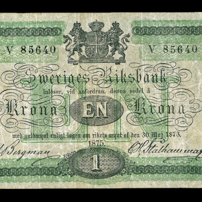 SLM 7891 13 - Sedel, 1 Krona 1875, så kallad kotia