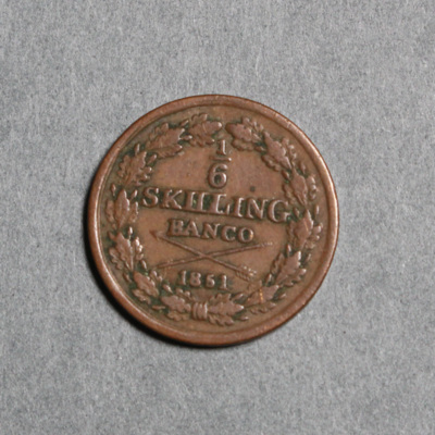 SLM 16653 - Mynt, 1/6 skilling banco kopparmynt 1851, Oscar I
