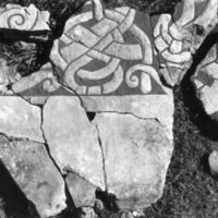 SLM M025697 - Kalkstensfragment från Kjula kyrka år 1938