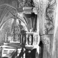 SLM M018864 - Predikstolen altaret med väggmålning i Vadsbro kyrka