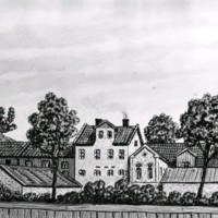 SLM KW90 - Västra Trädgårdsgatan i Nyköping, teckning av Knut Wiholm