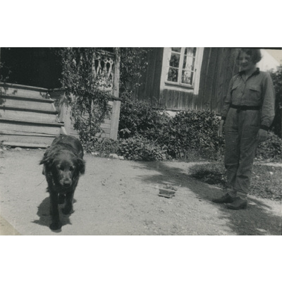 SLM P07-582 - Ragnhild Liljekvist och en hund, Björktorp 1931