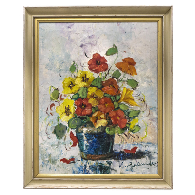 SLM 58162 - Oljemålning, stilleben med blommor av Tage Radetzky, från Sundby sjukhus