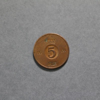 SLM 16787 - Mynt, 5 öre bronsmynt typ I 1960, Gustav VI Adolf