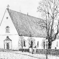 SLM M022340 - Alla Helgona kyrka i Nyköping, teckning av Knut Wiholm