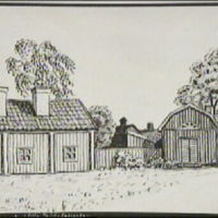 SLM M021900 - Lilla Trädgårdsgatan i Nyköping, teckning av Knut Wiholm