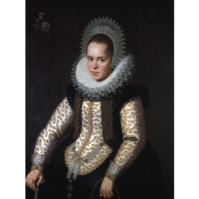 SLM 14024 - Oljemålning av konstnären Hieronymus Kessel (1578-1636), förnäm dam 1618