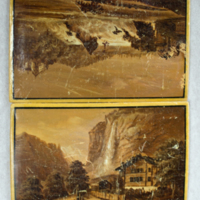 SLM 11747 6b - Visitkortsfodral av trä med målat motiv i sepia