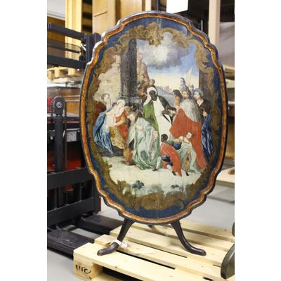 SLM 8615 - Fällbord med målat motiv, Kristi födelse, 1700-talets mitt