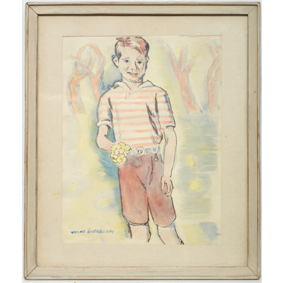 SLM 28051 - Akvarell, pojke med bukett, Jocke Åkerblom