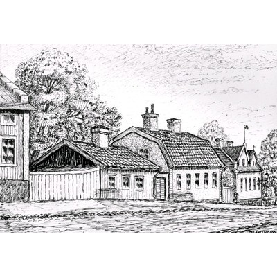 SLM KW46 - Strömgatan i Nyköping, teckning av Knut Wiholm, 1910