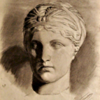 SLM 7157 - Kolteckning, kvinnohuvud av antik staty, Bernhard Österman (1870-1938).