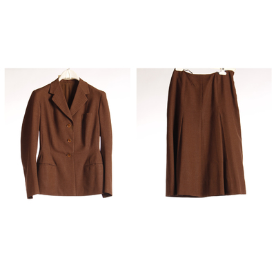 SLM 12404 1 - Dräkt, jacka och kjol av brunt ylletyg, 1940-tal