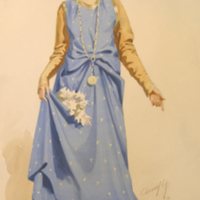 SLM 24479 1 - Akvarell, kvinna i 1300-talsdräkt, Arvid Ek (1904-1978)