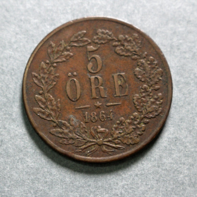 SLM 16716 - Mynt, 5 öre bronsmynt 1864, Karl XV