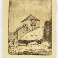 SLM 12325 1 - Litografi, vintermotiv med Nyköpingshus, av Per Månsson
