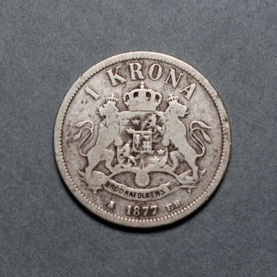 SLM 8370 - Mynt, 1 krona silvermynt 1877, Oscar II