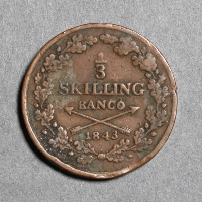 SLM 16561 - Mynt, 1/3 skilling banco kopparmynt 1843, Karl XIV Johan
