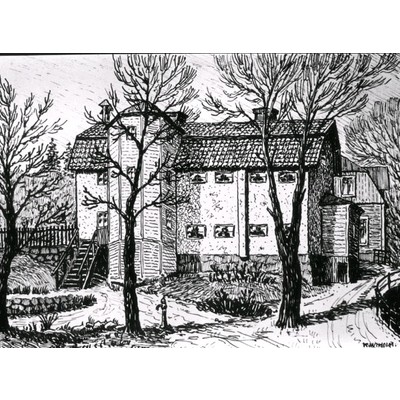 SLM KW37 - Vita Huset på Kråkbergsvägen, teckning av Knut Wiholm omkring 1920-1925