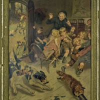SLM 11116 - Oljetryck, skolscen med hundar daterad 1898