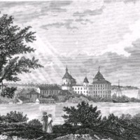 SLM M036302 - Litografi av Gripsholms slott i Mariefred från 1840