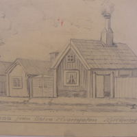 SLM 24847 - Teckning, gatubild i Nyköping 1914, signerad 
