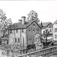 SLM KW158 - Kvarteret flickskolan i Nyköping, teckning av Knut Wiholm