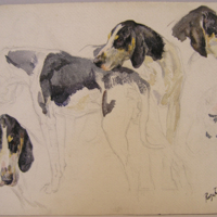 SLM 5669 - Akvarell, motiv med hundar av Roger Reboussin 1907