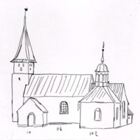 SLM M034738 - Husby-Rekarnes kyrka, planritning, Peringsskiölds teckning.